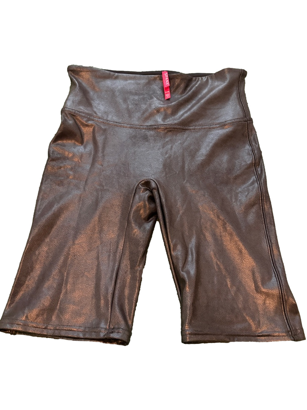 Spanx Faux Leather Bike Shorts High Rise Glossy Wet Look Black Medium